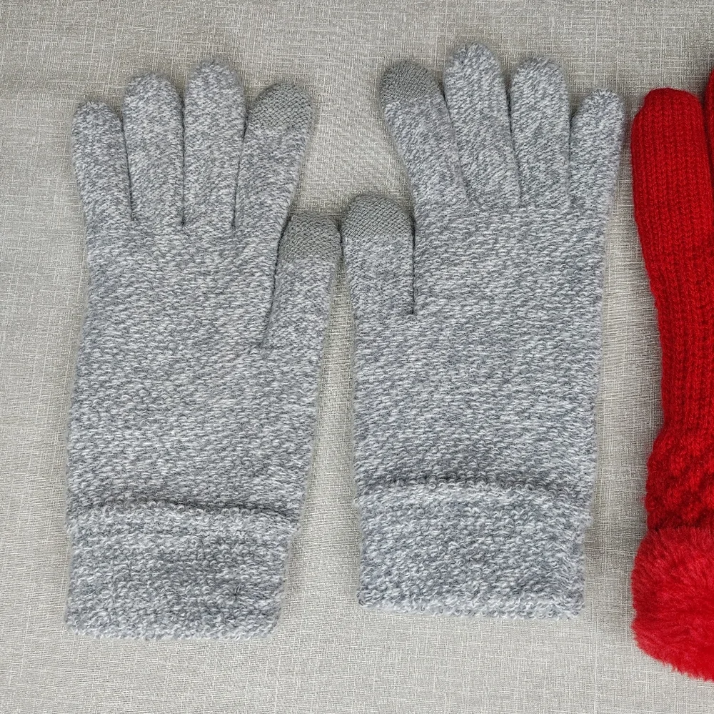 WINTER GLOVES BUNDLE, GRAY, RED 2 PAIRS - Picture 2 of 8